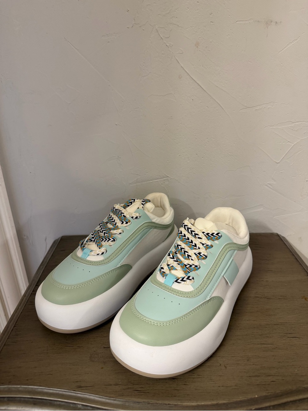 Women’s  Mint Green Chunky Lace-Up Sneakers